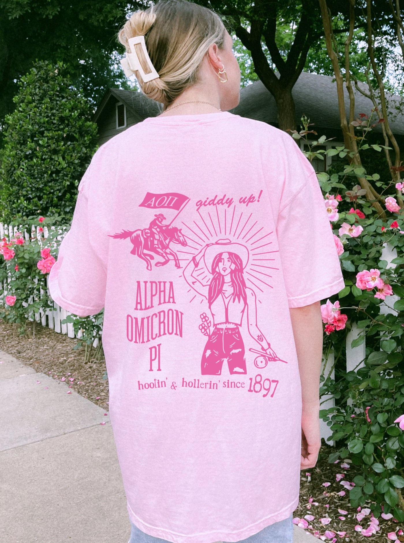 Alpha Omicron Pi Country Western Pink Sorority T-shirt