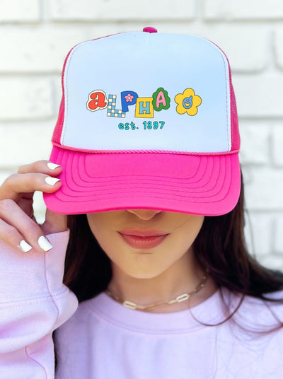 Alpha Omicron Pi Scrabble Doodle Foam Trucker Hat