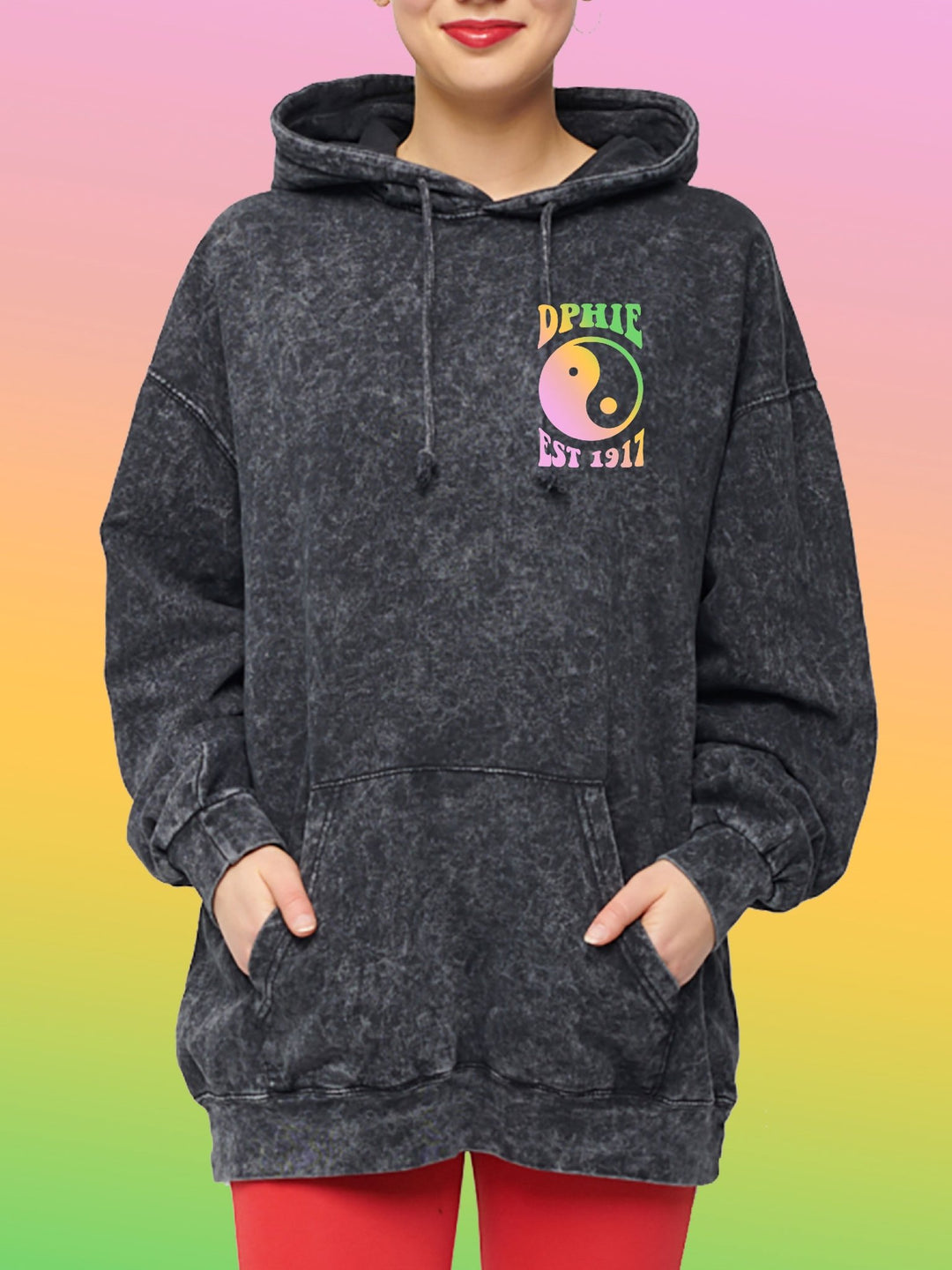 Delta Phi Epsilon Yin-Yang Surf Sorority Hoodie Mineral Wash store Tie Dye | Greek Life Sweatshirt | DPhiE comfy hoodie