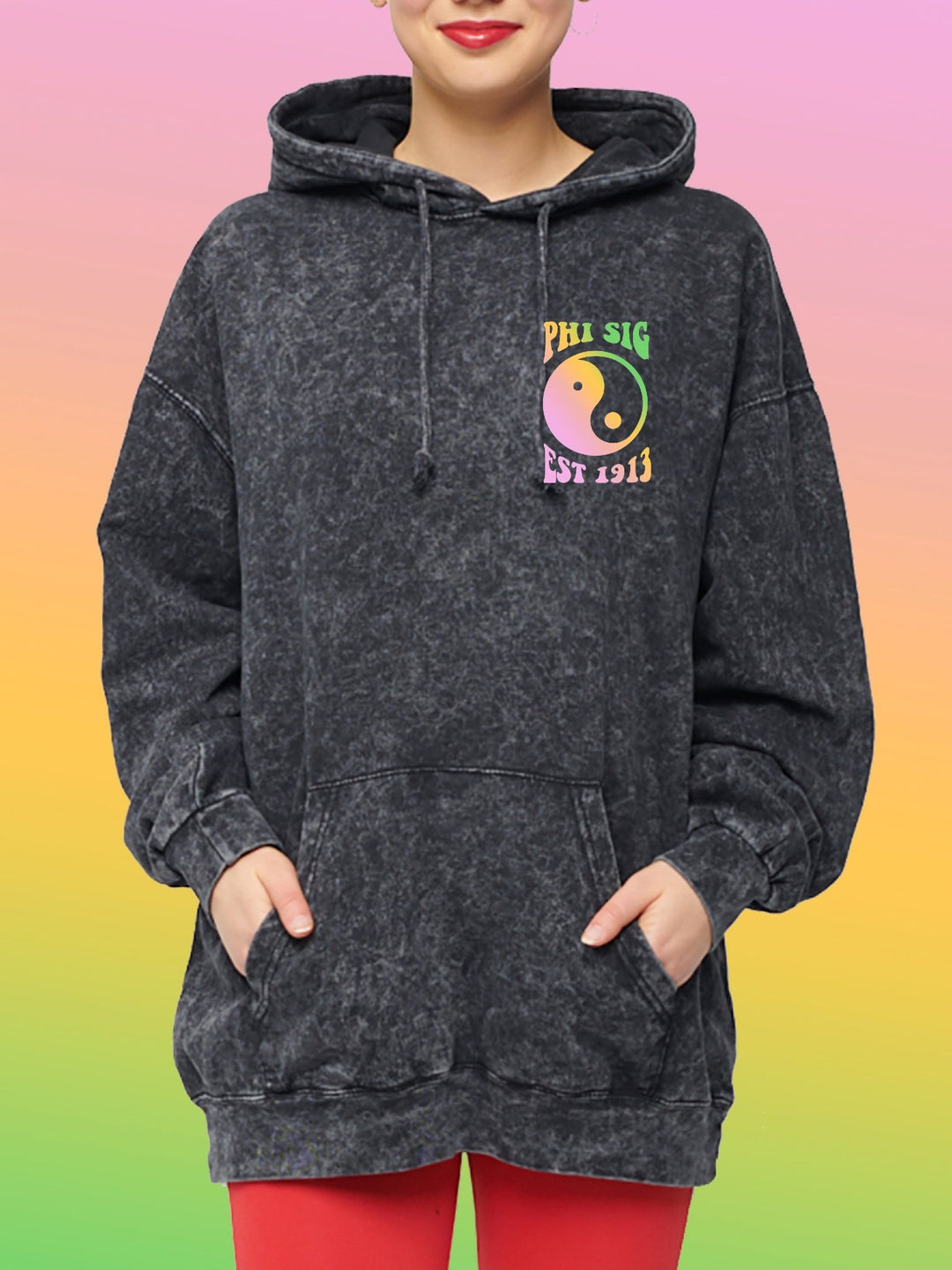 Phi Sigma Sigma Yin-Yang Surf Sorority Hoodie Mineral Wash Tie Dye | Greek Life Sweatshirt | Phi shops Sig comfy hoodie